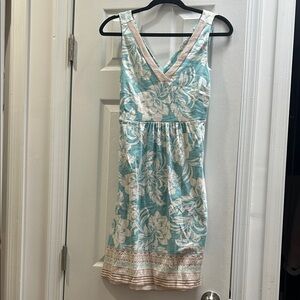 Tommy Bahama Aqua and White Floral V-Neck Midi Dress